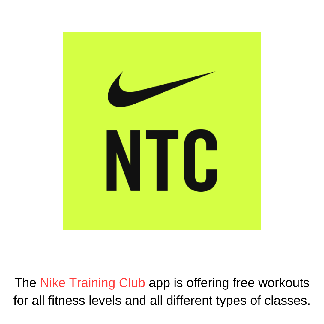 The Nike Training Club app is offering free workouts for all fitness levels and all different types of classes.